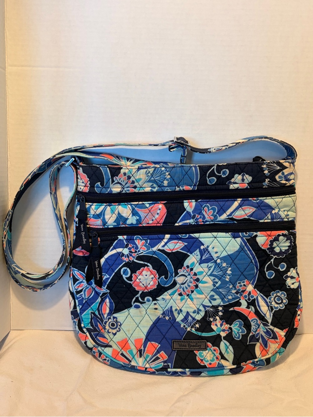 Vera Bradley Navy Floral Quilted Crossbody Bag with Teal & Coral Accents